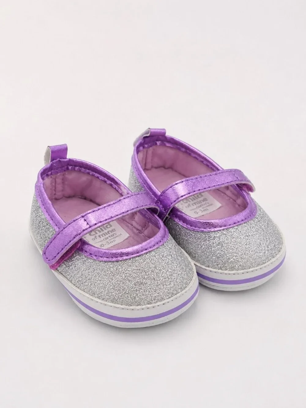 4/$30 Bundle 🌈 Child of Mine Silver Glitter Purple Baby Mary Jane Shoes 0–3M